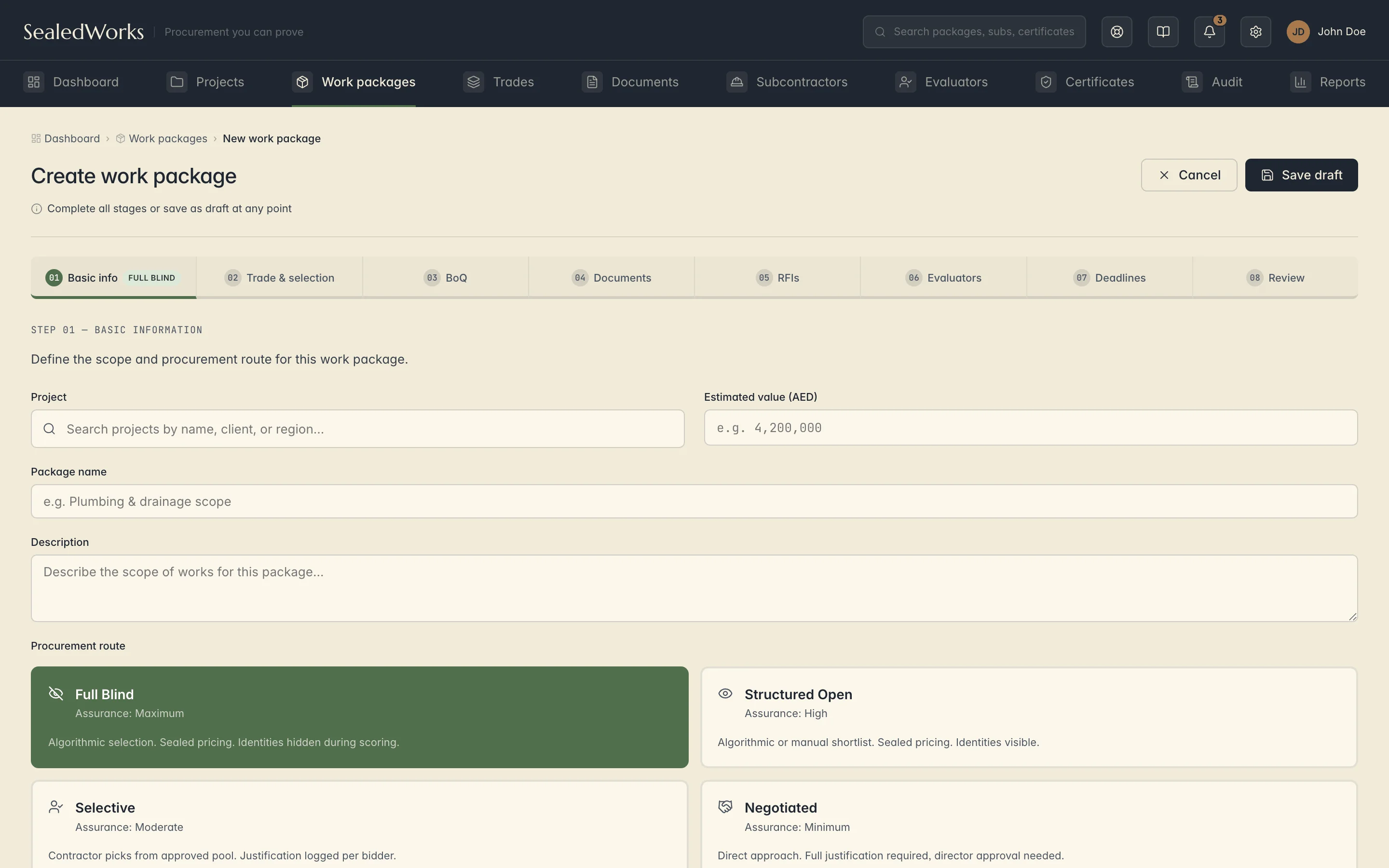 SealedWorks - Create a work package (desktop)